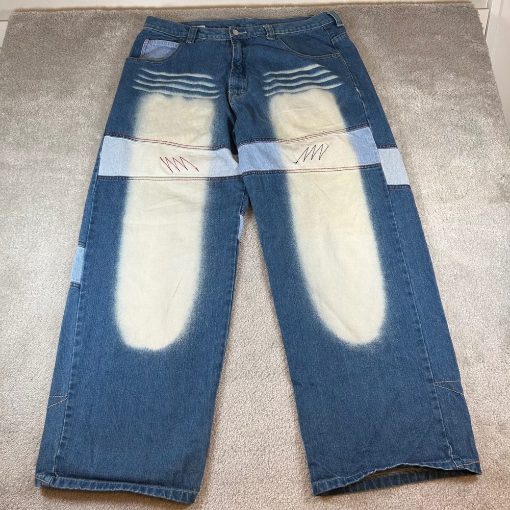 Vintage Y2K Baggy Jeans Mens 38 Blue Y2K Wide Leg Sandblasted Streetwear Skater